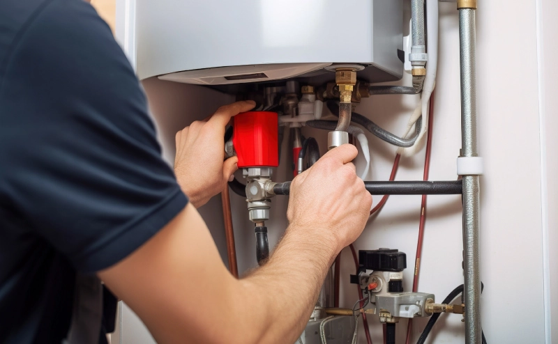 A professional plumber performs a water heater replacement.