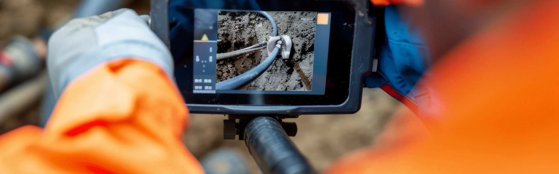 A plumbing professional using advanced technology to perform trenchless sewer services.